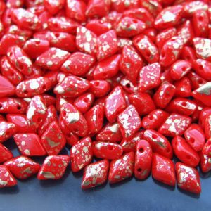100g GemDuo Beads Opaque Red Gold Splash WHOLESALE Michael's UK Jewellery