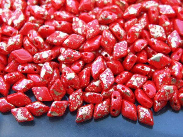 100g GemDuo Beads Opaque Red Gold Splash WHOLESALE Michael's UK Jewellery