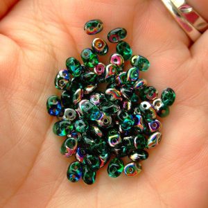 100g SuperDuo Beads Transparent Emerald Vitrail WHOLESALE Michael's UK Jewellery
