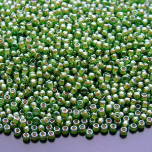 TOHO Seed Beads 1046 Inside Color Luster Peridot Opaque White Lined 11/0 beads mouse
