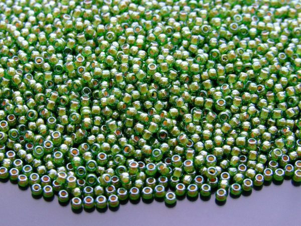 TOHO Seed Beads 1046 Inside Color Luster Peridot Opaque White Lined 11/0 beads mouse