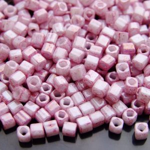 10g 1200 Marbled Opaque White Pink Toho Cube Seed Beads 4mm Michael's UK Jewellery