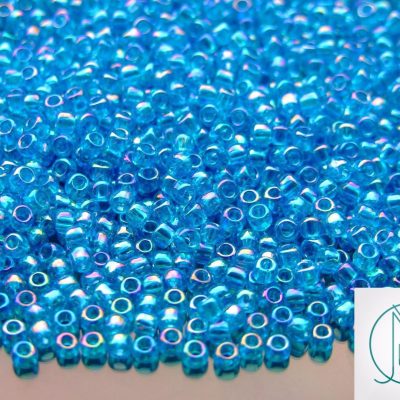 TOHO Seed Beads 163B Transparent Dark Aqua Rainbow 8/0 beads mouse