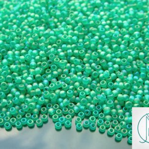 TOHO Seed Beads 164BF Transparent Frosted Dark Peridot Rainbow 11/0 beads mouse