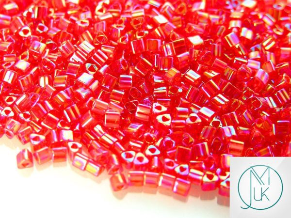 10g 165C Transparent Ruby Rainbow Toho Triangle Seed Beads 8/0 3mm Michael's UK Jewellery