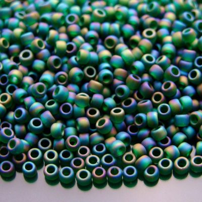 TOHO Seed Beads 179F Transparent Rainbow Frosted Green Emerald 8/0 beads mouse
