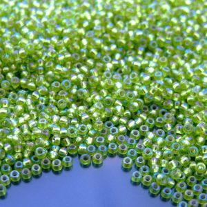 TOHO Seed Beads 2024 Silver Lined Rainbow Lime Green 11/0 beads mouse