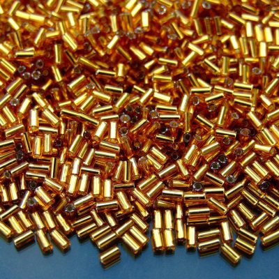 10g Toho Bugle Beads 22C Silver Lined Topaz 3mm