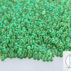 TOHO Seed Beads 242F Inside Color Frosted Jonquil Emerald Lined 11/0 beads mouse