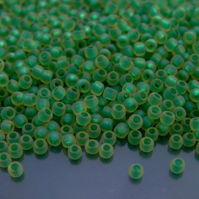 TOHO Seed Beads 242F Inside Color Frosted Jonquil Emerald Lined 8/0 beads mouse