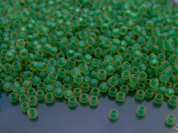 TOHO Seed Beads 242F Inside Color Frosted Jonquil Emerald Lined 8/0 beads mouse