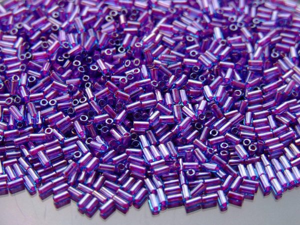 10g Toho Bugle Beads 252 In. Color Aqua Purple Lined 3mm