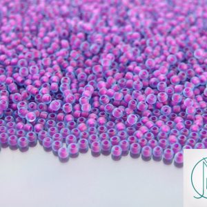 TOHO Seed Beads 252F Inside Color Frosted Aqua Purple Lined 11/0 beads mouse