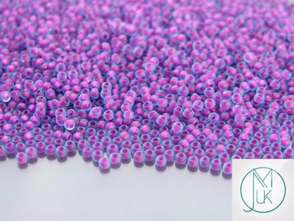 TOHO Seed Beads 252F Inside Color Frosted Aqua Purple Lined 11/0 beads mouse