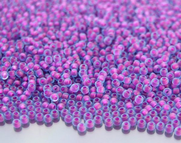 TOHO Seed Beads 252F Inside Color Frosted Aqua Purple Lined 11/0 beads mouse