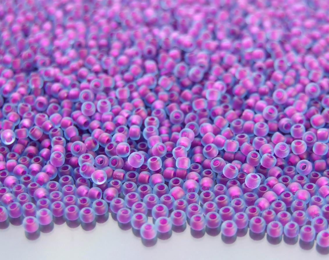 TOHO Seed Beads 252F Inside Color Frosted Aqua Purple Lined 11/0 beads mouse