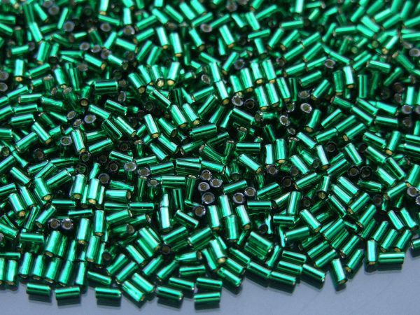 10g Toho Bugle Beads 36 Silver Lined Gr. Emerald 3mm
