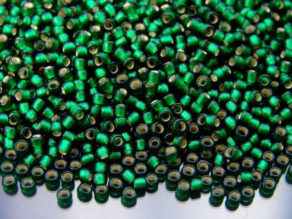 TOHO Seed Beads 36F Silver Lined Frosted Green Emerald 8/0 beads mouse