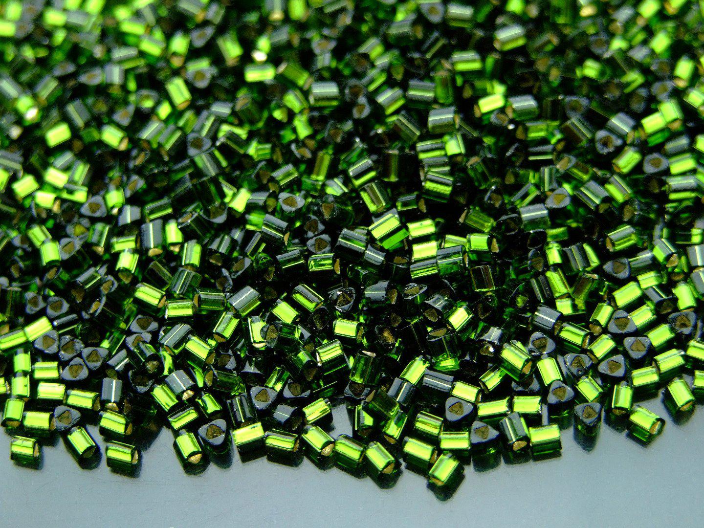 TOHO Triangle Beads 37 Silver Lined Olivine beadsmouse.co.uk