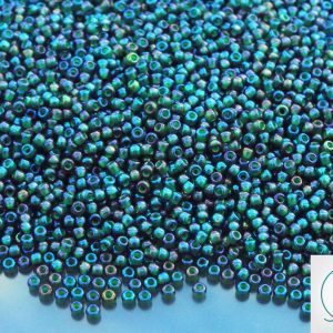 TOHO Seed Beads 384 Inside Color Rain Montana Blue Opaque Green Lined 11/0 beads mouse