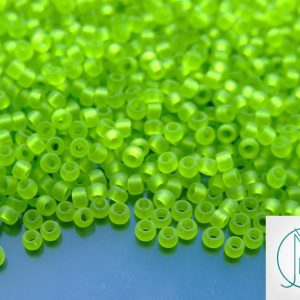TOHO Seed Beads 4F Transparent Frosted Lime Green 8/0 beads mouse