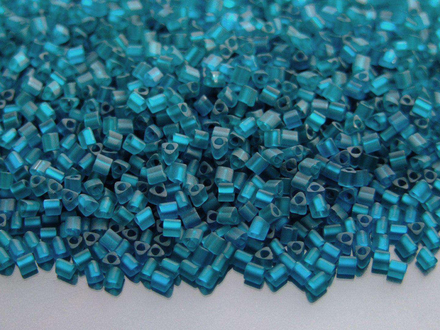 TOHO Triangle Beads 7BDF Transparent Frosted Teal 11/0 beadsmouse.co.uk