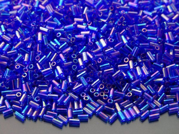 10g Toho Bugle Beads 87 Transparent Cobalt Rainbow 3mm