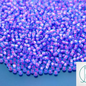 TOHO Seed Beads 937 Inside Color Aqua Bubble Gum Pink Lined 11/0 beads mouse
