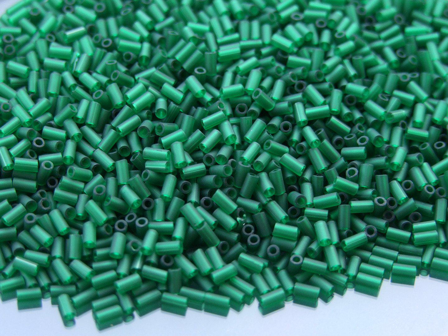 10g Toho Bugle Beads 939F Tr. Green Emerald Frosted 3mm