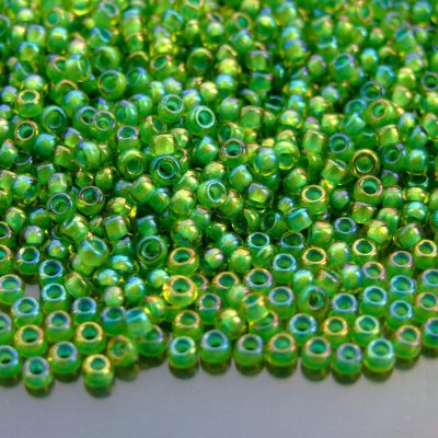 TOHO Seed Beads 947 Inside Color Lime Green Opaque Green Lined 8/0 beads mouse