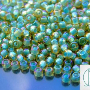 10g 952 Inside Color Light Topaz/Sea Foam Frosted Lined Toho Seed Beads 6/0 4mm Michael's UK Jewellery