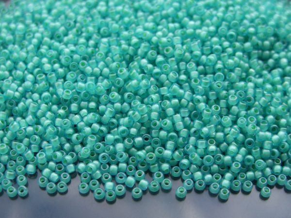 TOHO Seed Beads 954F Inside Color Frosted Aqua Light Jonquil Lined 11/0 beads mouse
