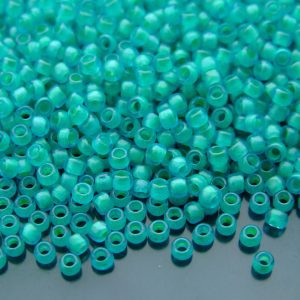 TOHO Seed Beads 954F Inside Color Frosted Aqua Light Jonquil Lined 8/0 beads mouse