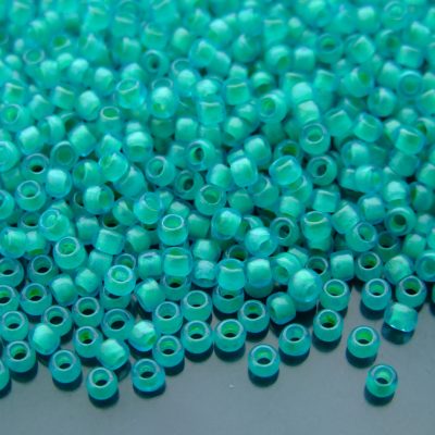TOHO Seed Beads 954F Inside Color Frosted Aqua Light Jonquil Lined 8/0 beads mouse