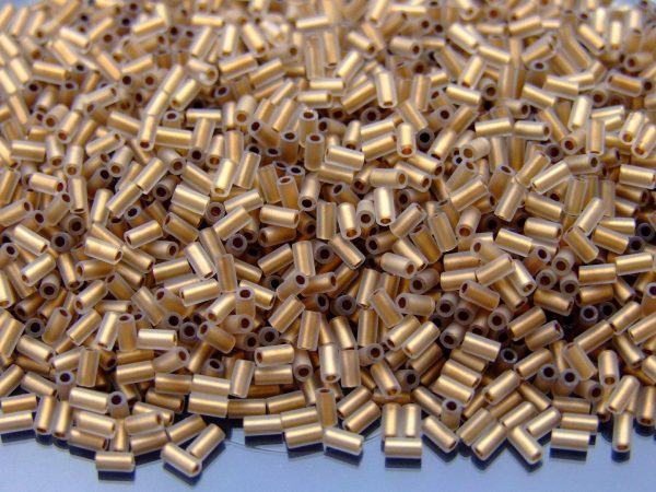 10g Toho Bugle Beads 989F Gold Lined Frosted Crystal 3mm