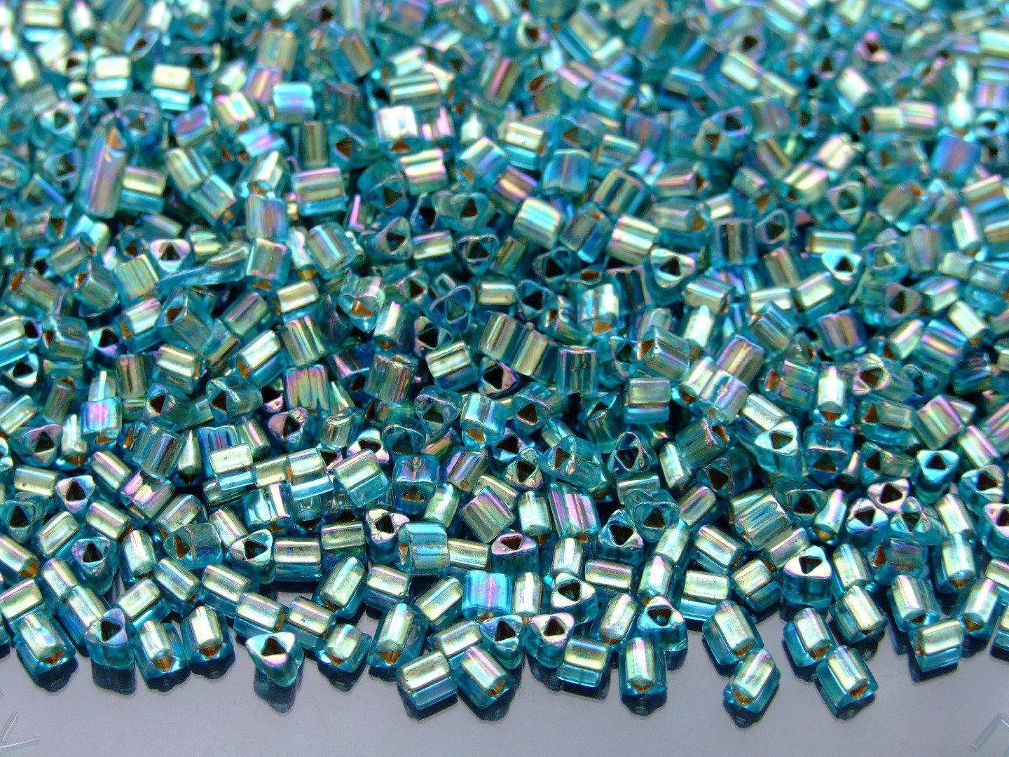 10g 995 Gold Lined Aqua Rainbow Toho Triangle Seed Beads 8/0 3mm Michael's UK Jewellery