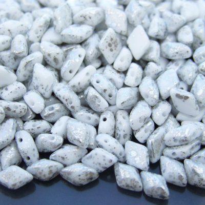 10g GemDuo Beads Chalk White Silver Splash Michael's UK Jewellery