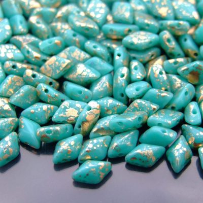 10g GemDuo Beads Opaque Green Turquoise Gold Splash Michael's UK Jewellery