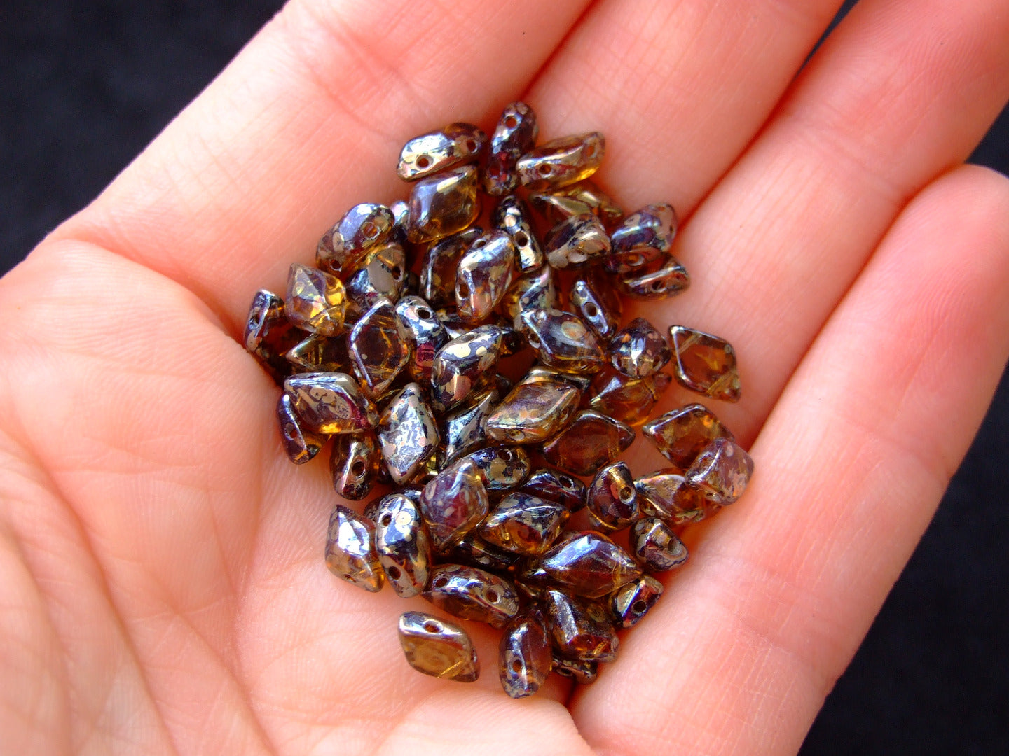 10g GemDuo Beads Transparent Smoky Topaz Rembrandt Michael's UK Jewellery