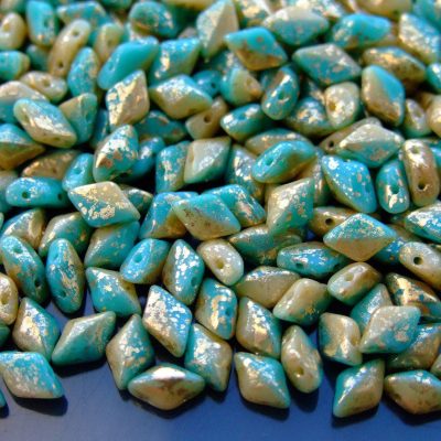 10g GemDuo Duets Beads Green Turquoise Ivory Gold Splash Michael's UK Jewellery