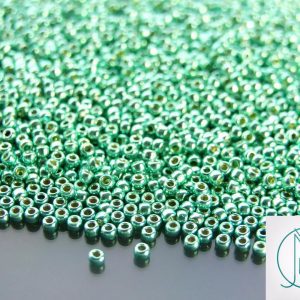 TOHO Seed Beads PF561 PermaFinish Galvanized Green Teal 11/0 beads mouse