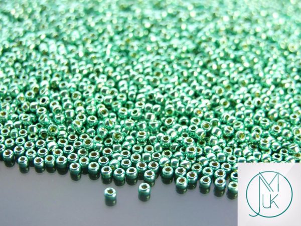 TOHO Seed Beads PF561 PermaFinish Galvanized Green Teal 11/0 beads mouse