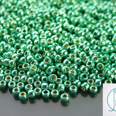 TOHO Seed Beads PF561 PermaFinish Galvanized Green Teal 8/0 beads mouse