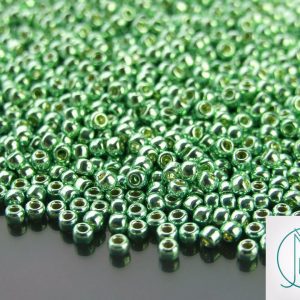 TOHO Seed Beads PF570 PermaFinish Galvanized Mint Green 8/0 beads mouse