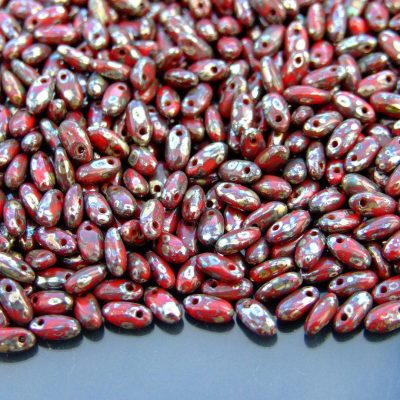 RIZO Czech Pressed Beads Opaque Red Picasso Silver beads mouse