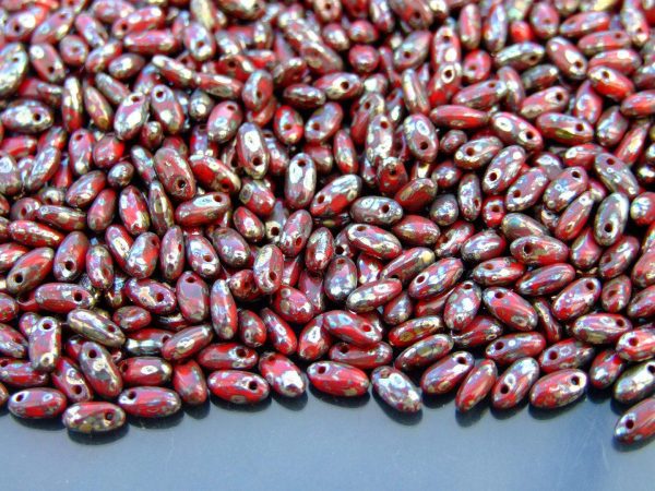 RIZO Czech Pressed Beads Opaque Red Picasso Silver beads mouse