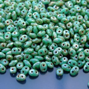 20g MATUBO™ Beads SuperDuo Picasso Silver Op. Green Turq. TP63130 beads mouse