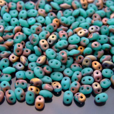 20g MATUBO™ Beads SuperDuo Green Turquoise Capri Gold Opaque Matte MC63130 beads mouse