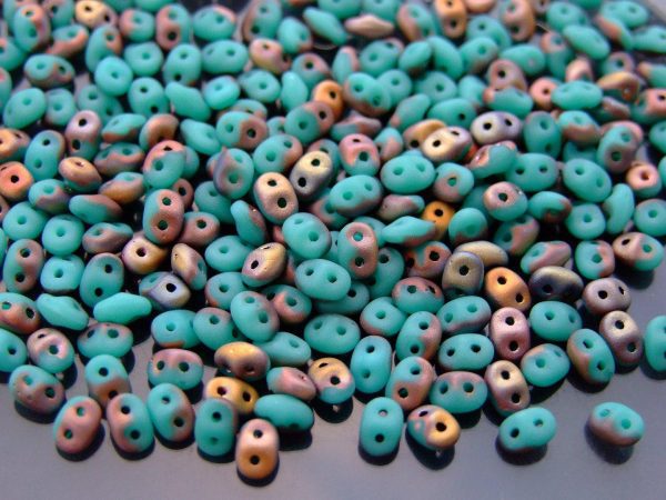 20g MATUBO™ Beads SuperDuo Green Turquoise Capri Gold Opaque Matte MC63130 beads mouse