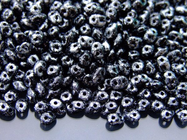 10g MATUBO™ Beads SuperDuo Tweedy Silver Opaque Jet Black 45702JT beads mouse